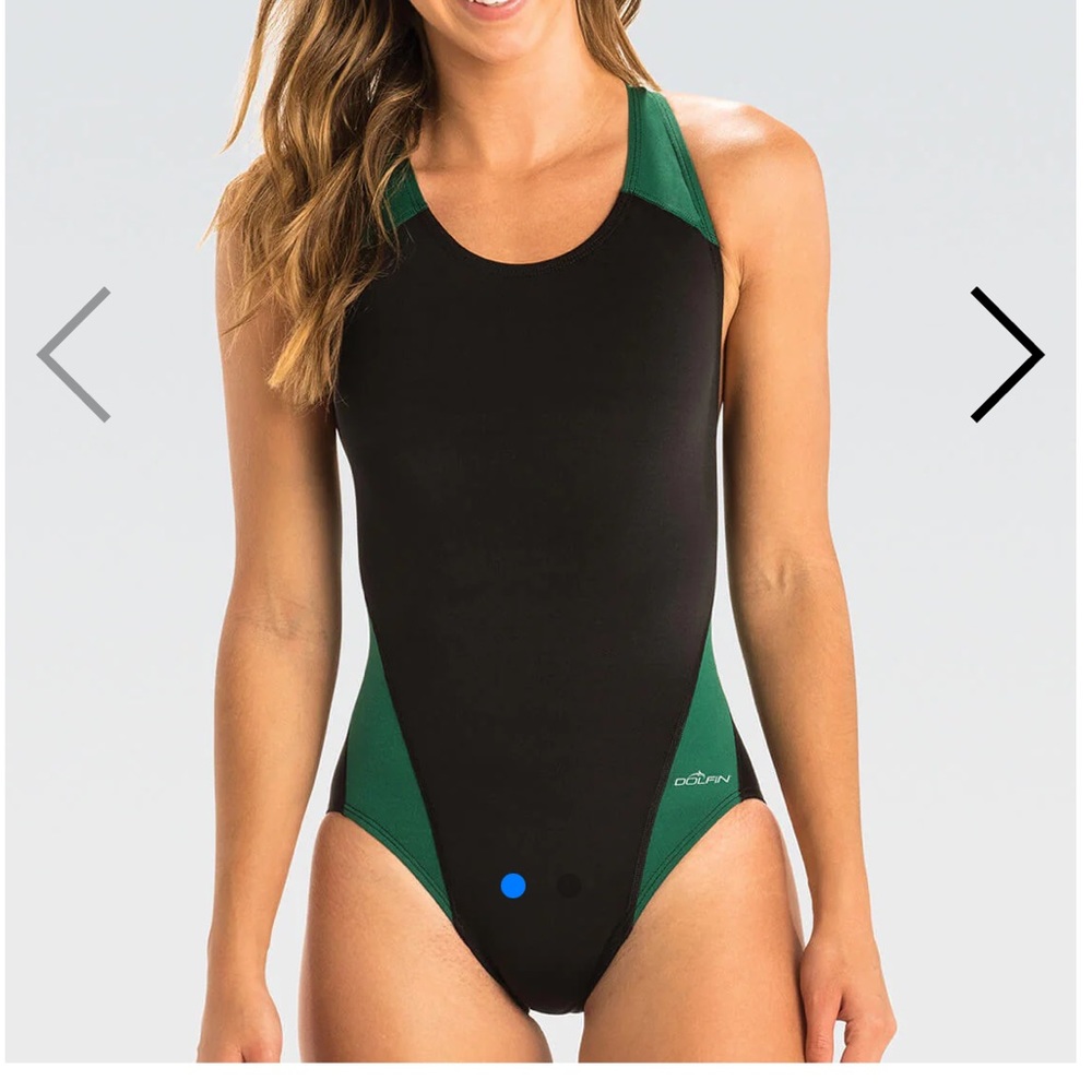 Bathing Suit Basic Panel Black/Green Performance Back S 7/8 (34) New WO tags